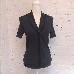 M. Patmos mixed knit ribbed short sleeve top black and blue  m